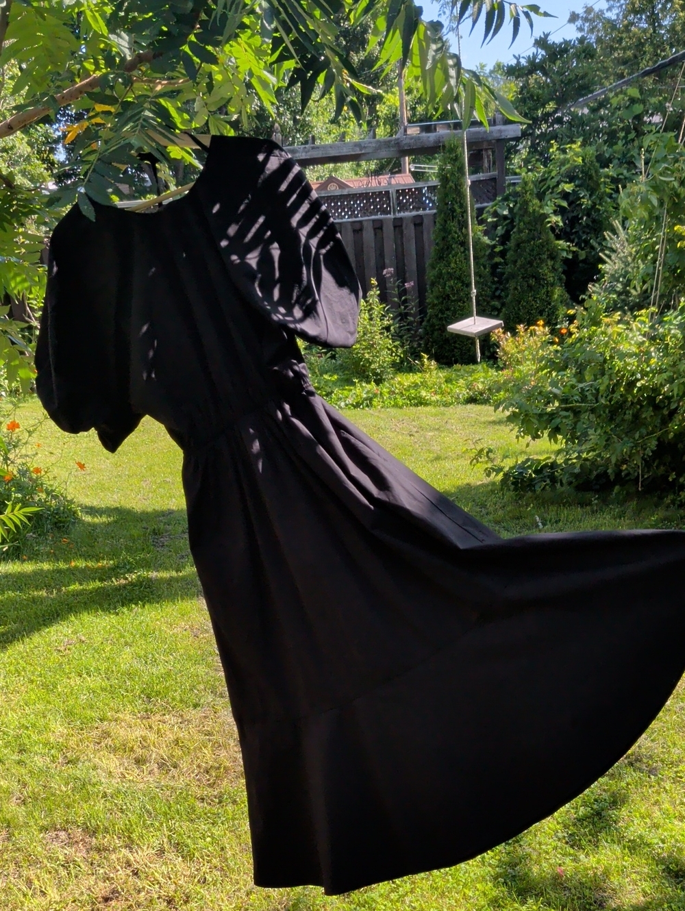 Black Puff-Sleeve Midi Dress Organic Cotton- Stylein